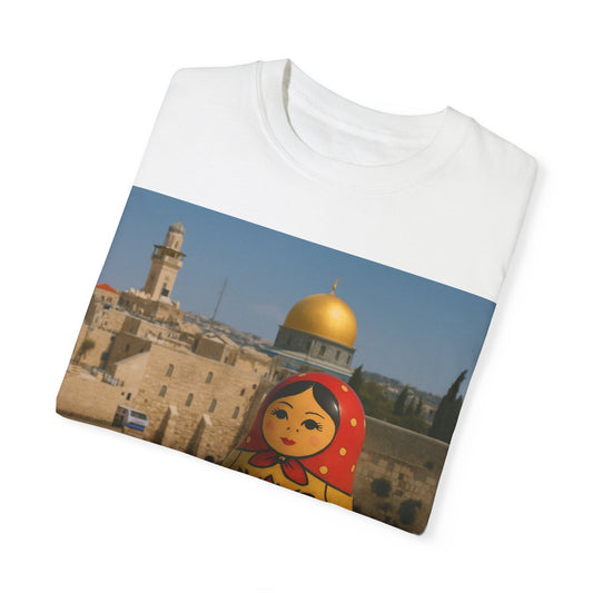 Matryoshka in Israel — уникальная унисекс футболка с эффектом гармент-дай (винтажной стирки)